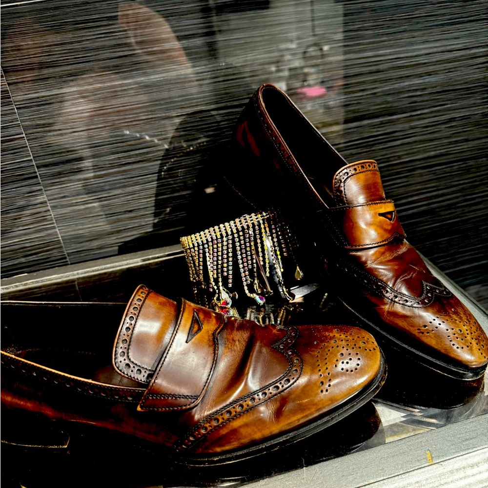 Vintage Prada loafers in brown/ taupe patina. Authentic. No original box